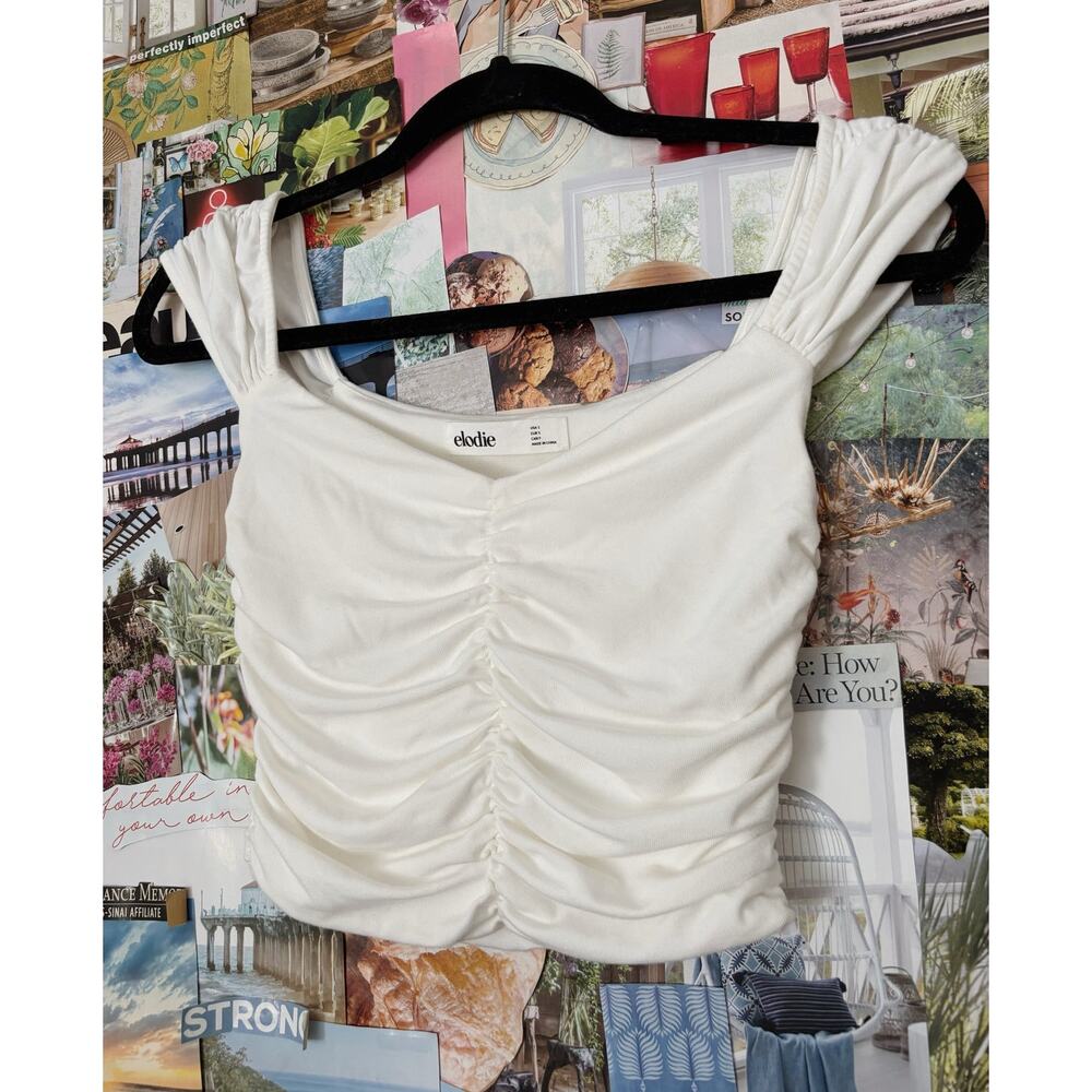 White Elodie Shirred Sleeveless Crop Top S - Picture 2 of 5
